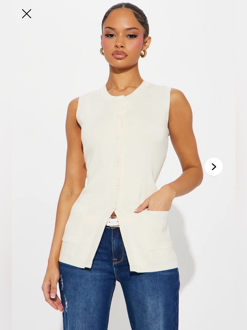 Fashion Nova Cream Sleeveless Button-Front Knit Top